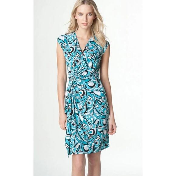 Michael Michael Kors Funky Retro Print Teal Wrap Dress Size Large - Picture 1 of 7